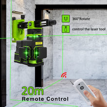 Cargar imagen en el visor de la galería, ZOKOUN ME12T 3D 12 Lines New ABS Plastic and Rubber Shell Green Laser Level 360 with Remote Control and 5200mah Li-ion Battery
