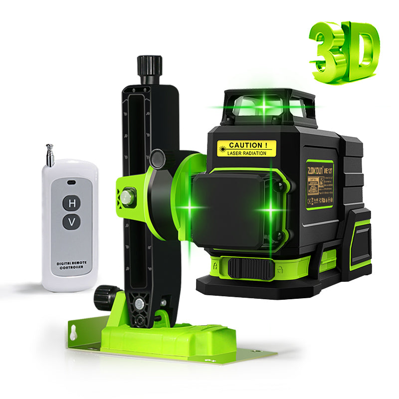 ZOKOUN ME12T 3D 12 Lines New ABS Plastic and Rubber Shell Green Laser Level 360 with Remote Control and 5200mah Li-ion Battery