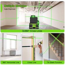 Cargar imagen en el visor de la galería, ZOKOUN ME12T 3D 12 Lines New ABS Plastic and Rubber Shell Green Laser Level 360 with Remote Control and 5200mah Li-ion Battery
